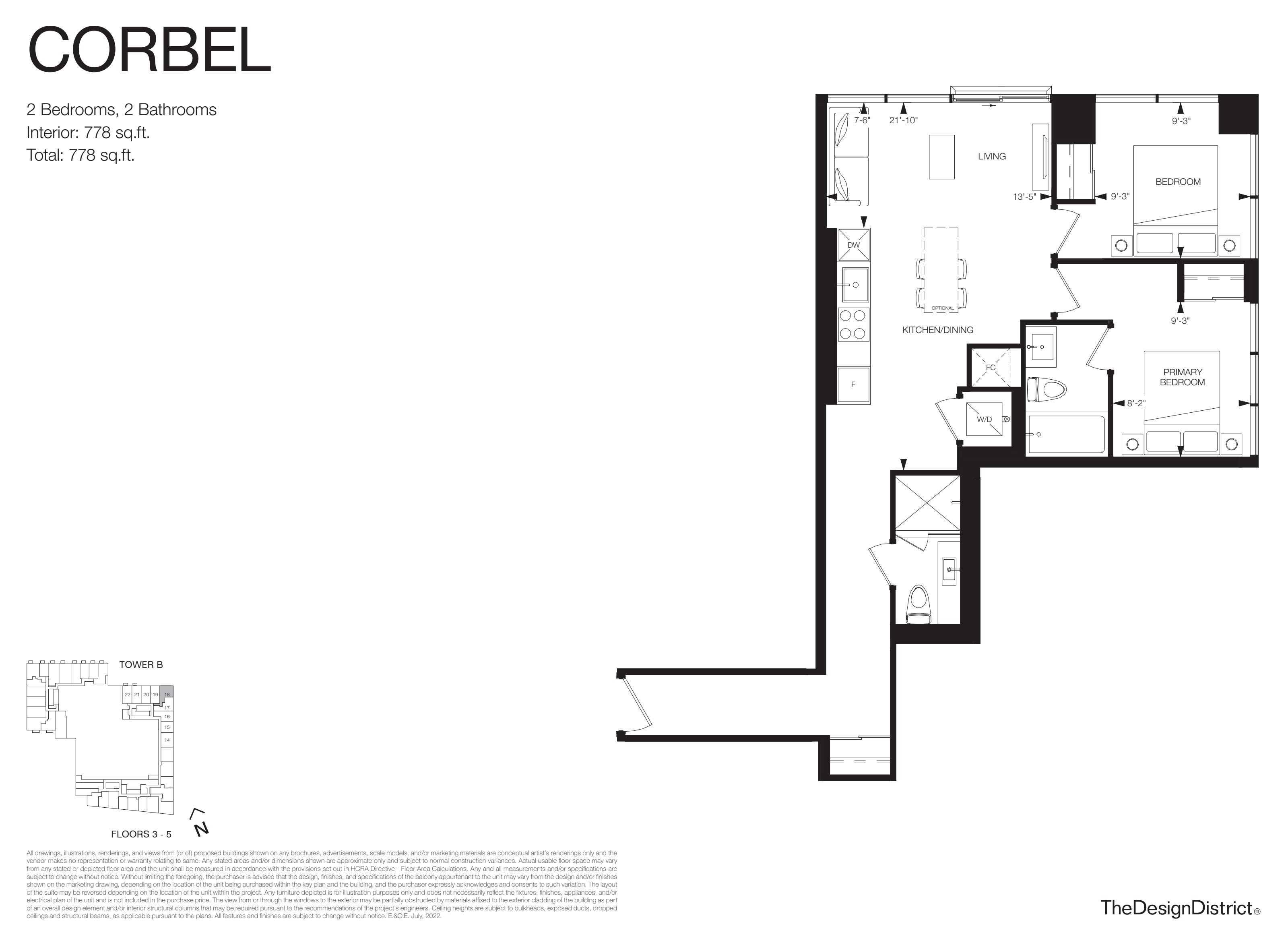 Corbel floorplan — 2 Bed at Design District Condos Hamilton