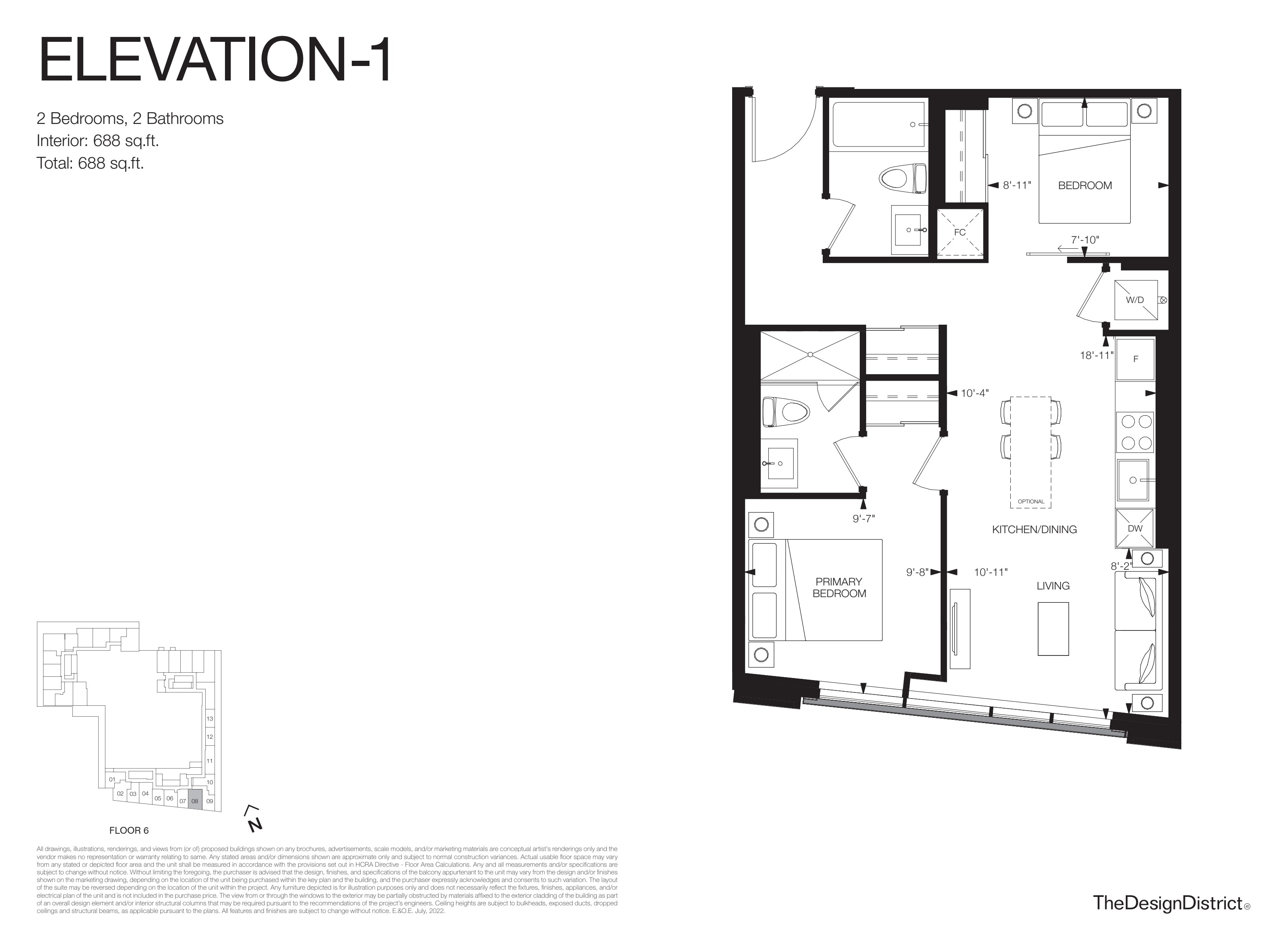 Elevation-1 floorplan — 2 Bed at Design District Condos Hamilton