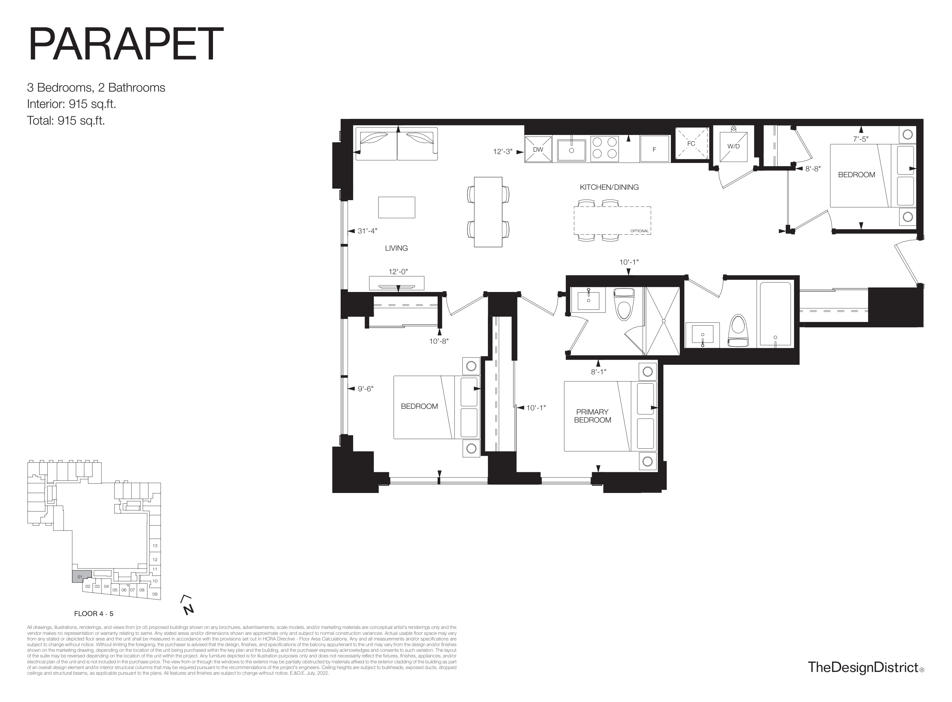 Parapet 3 Bed floorplan (locked) at Design District Condos Hamilton — 41 Wilson St W