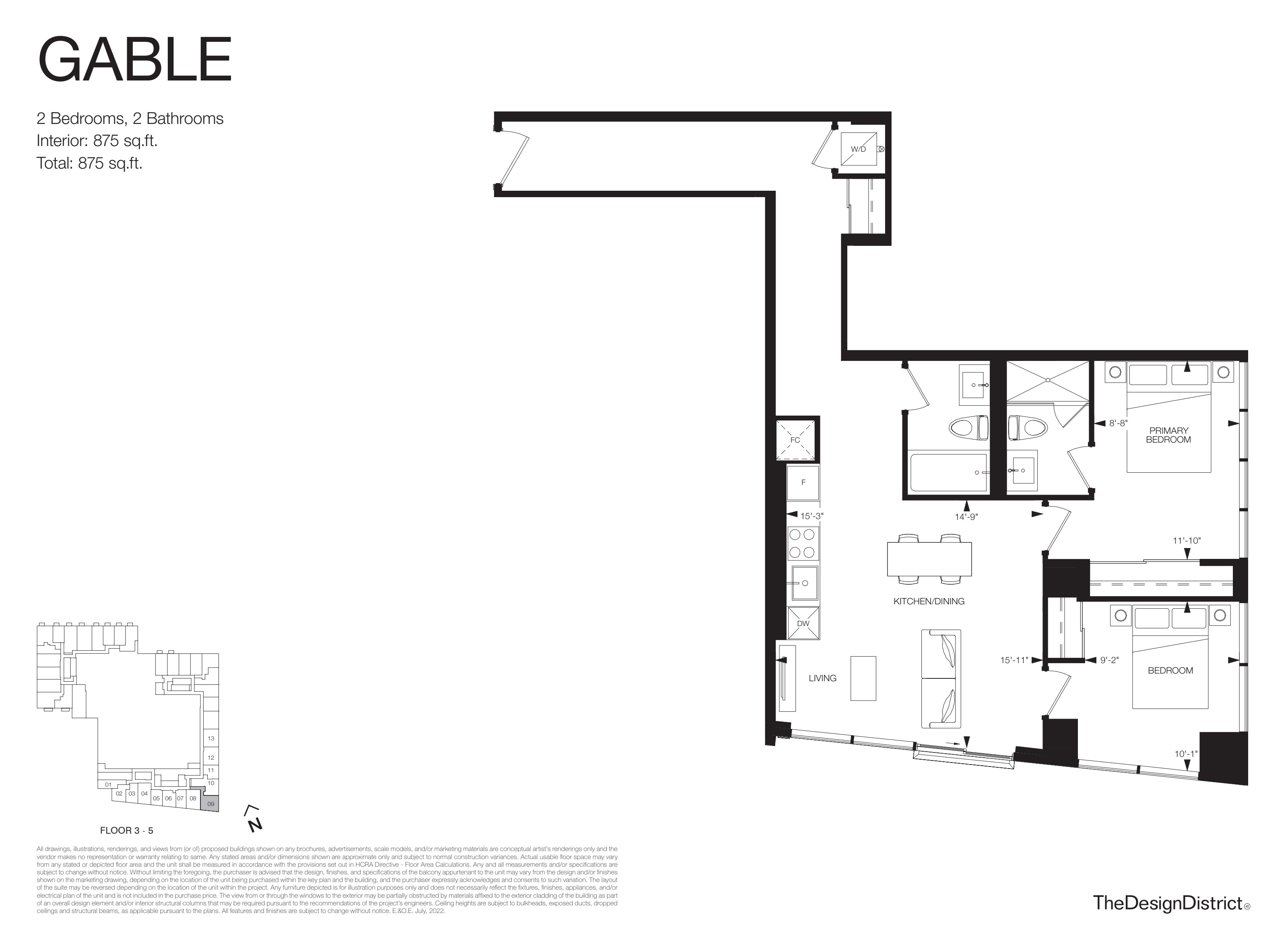 Gable floorplan — 2 Bed at Design District Condos Hamilton