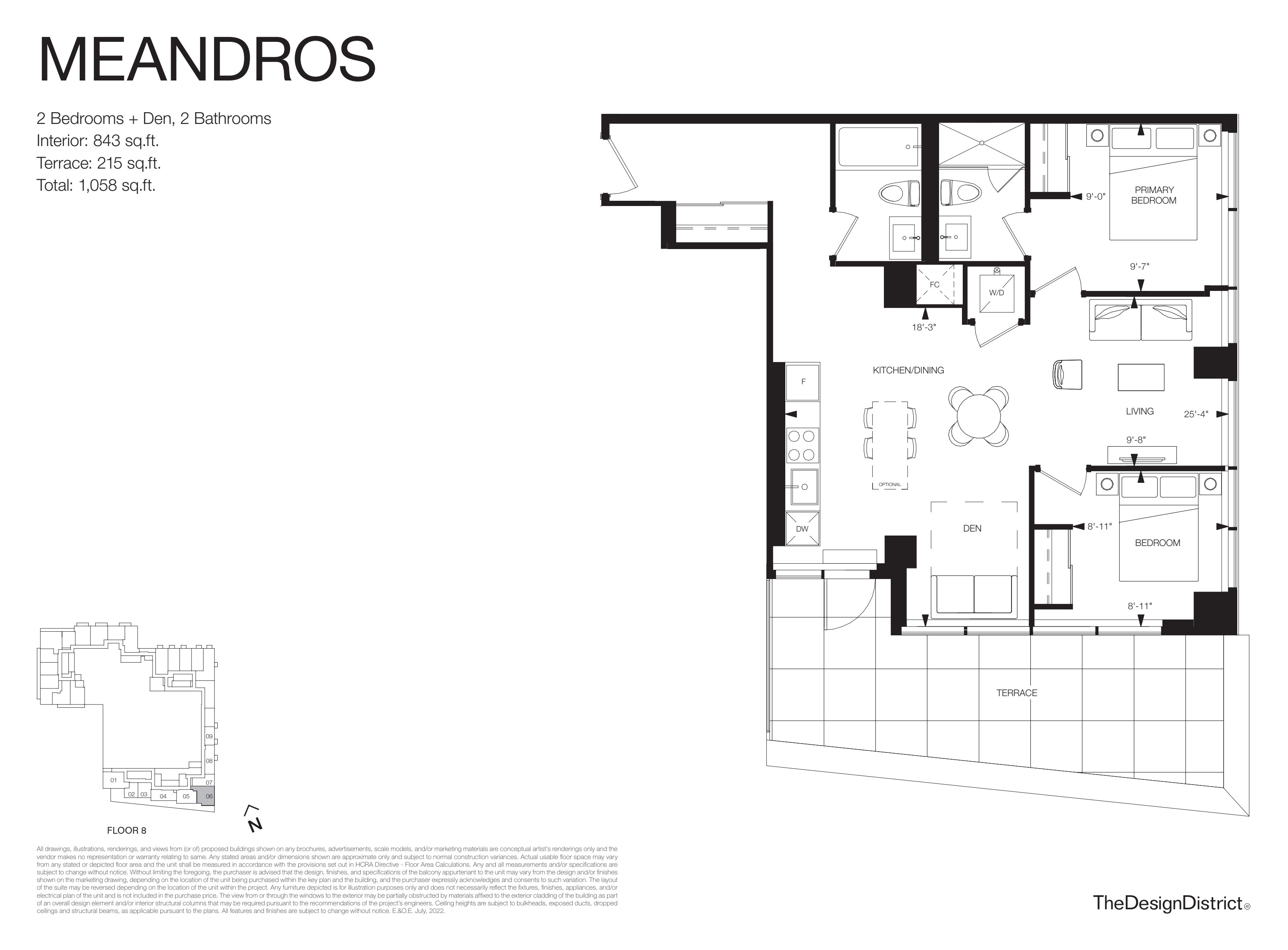 Meandros 2 Bed + Den floorplan (locked) at Design District Condos Hamilton — 41 Wilson St W