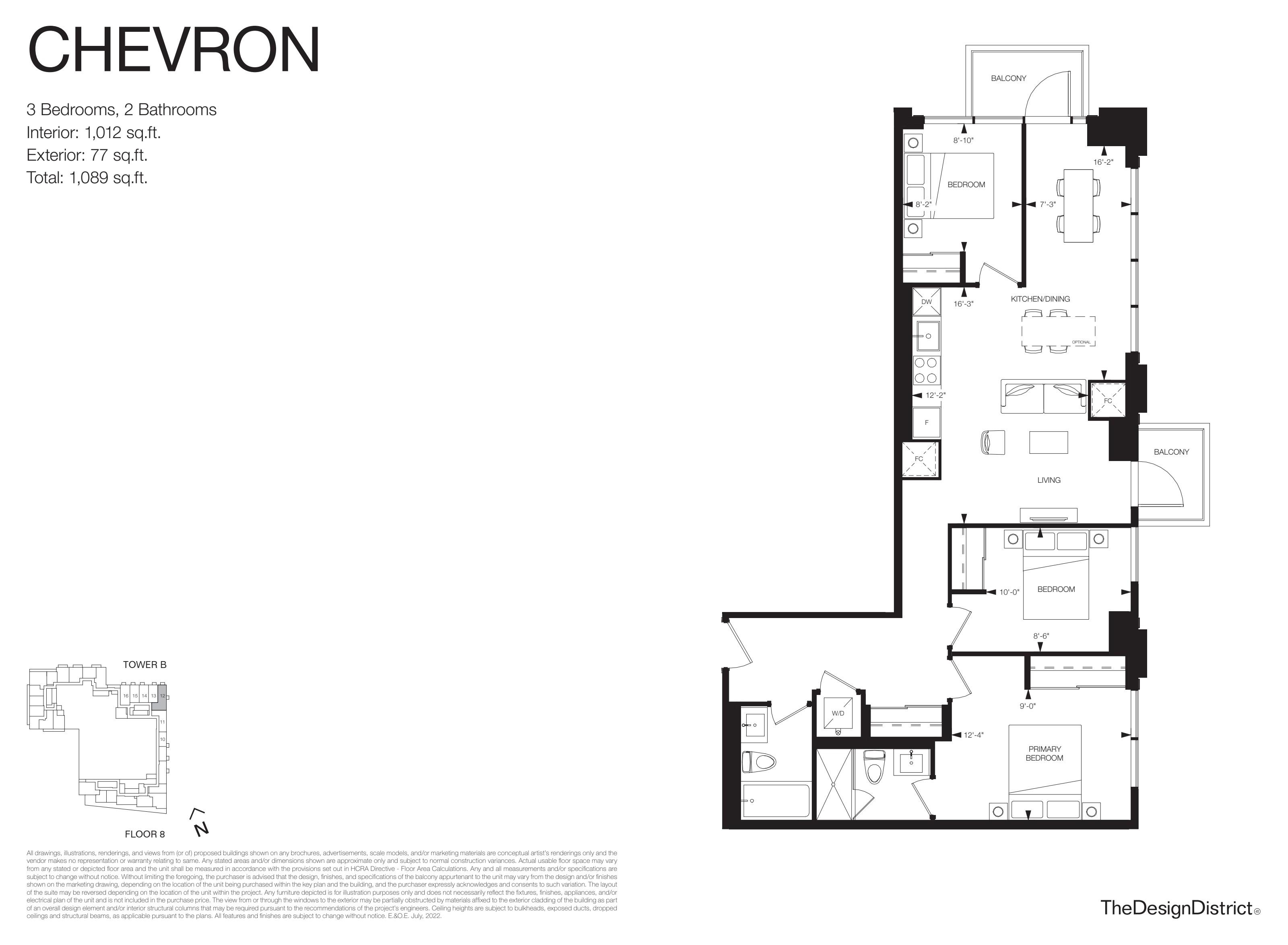 Chevron 3 Bed floorplan (locked) at Design District Condos Hamilton — 41 Wilson St W