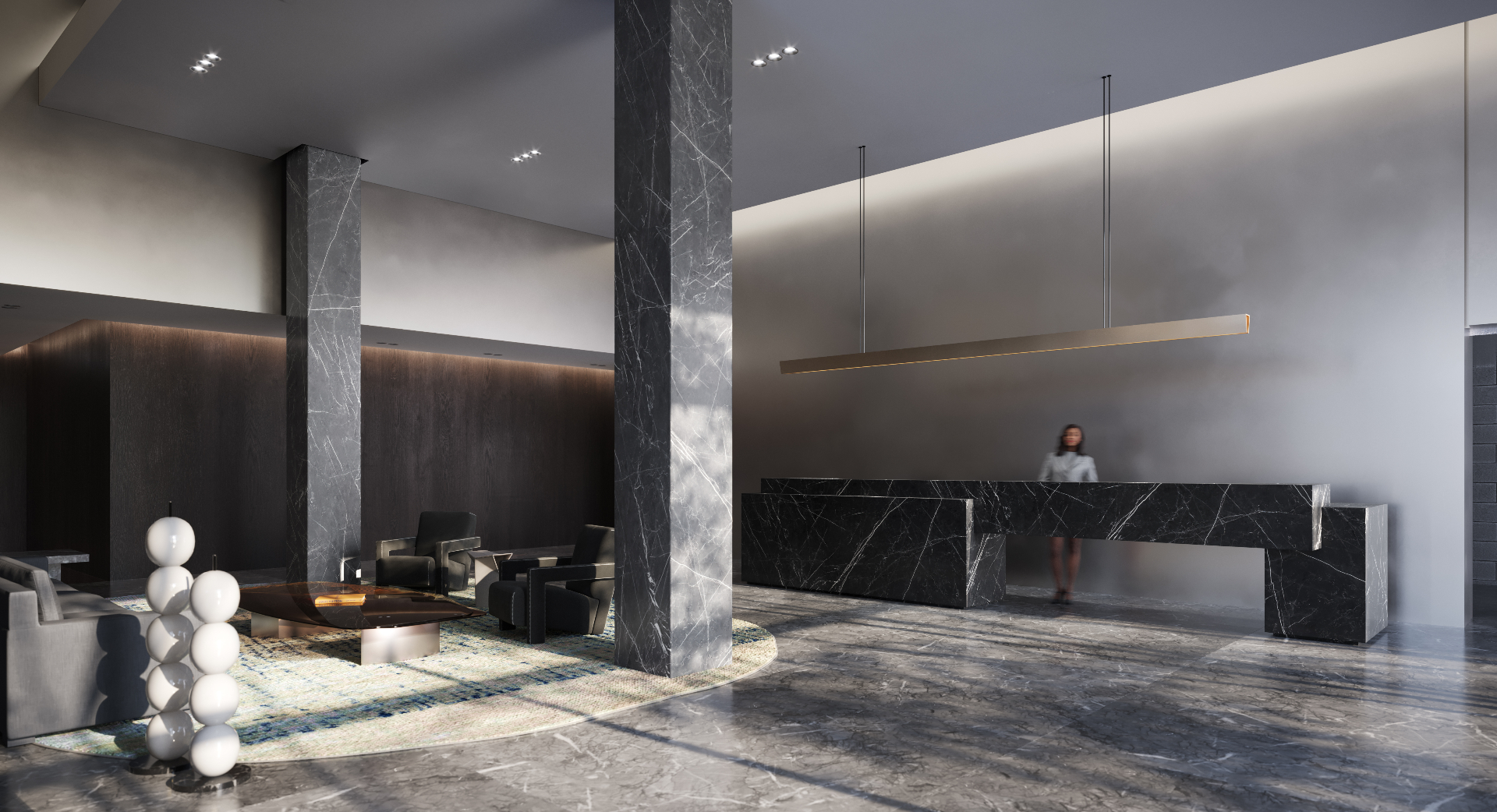 Designer lobby reception with Louis Vuitton furnishings
