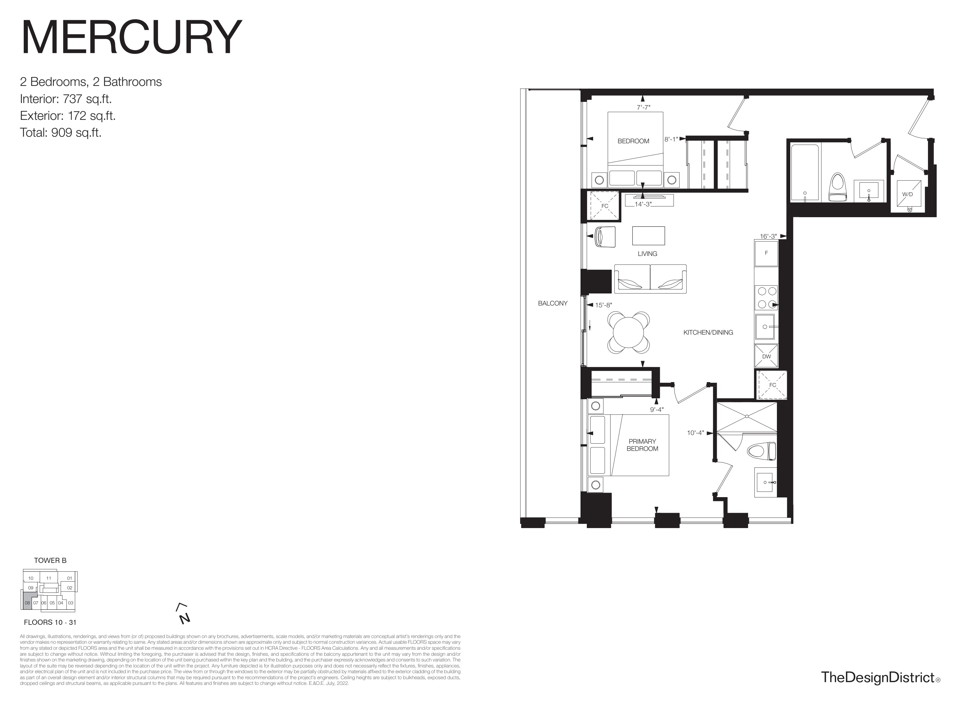 Mercury floorplan — 2 Bed at Design District Condos Hamilton