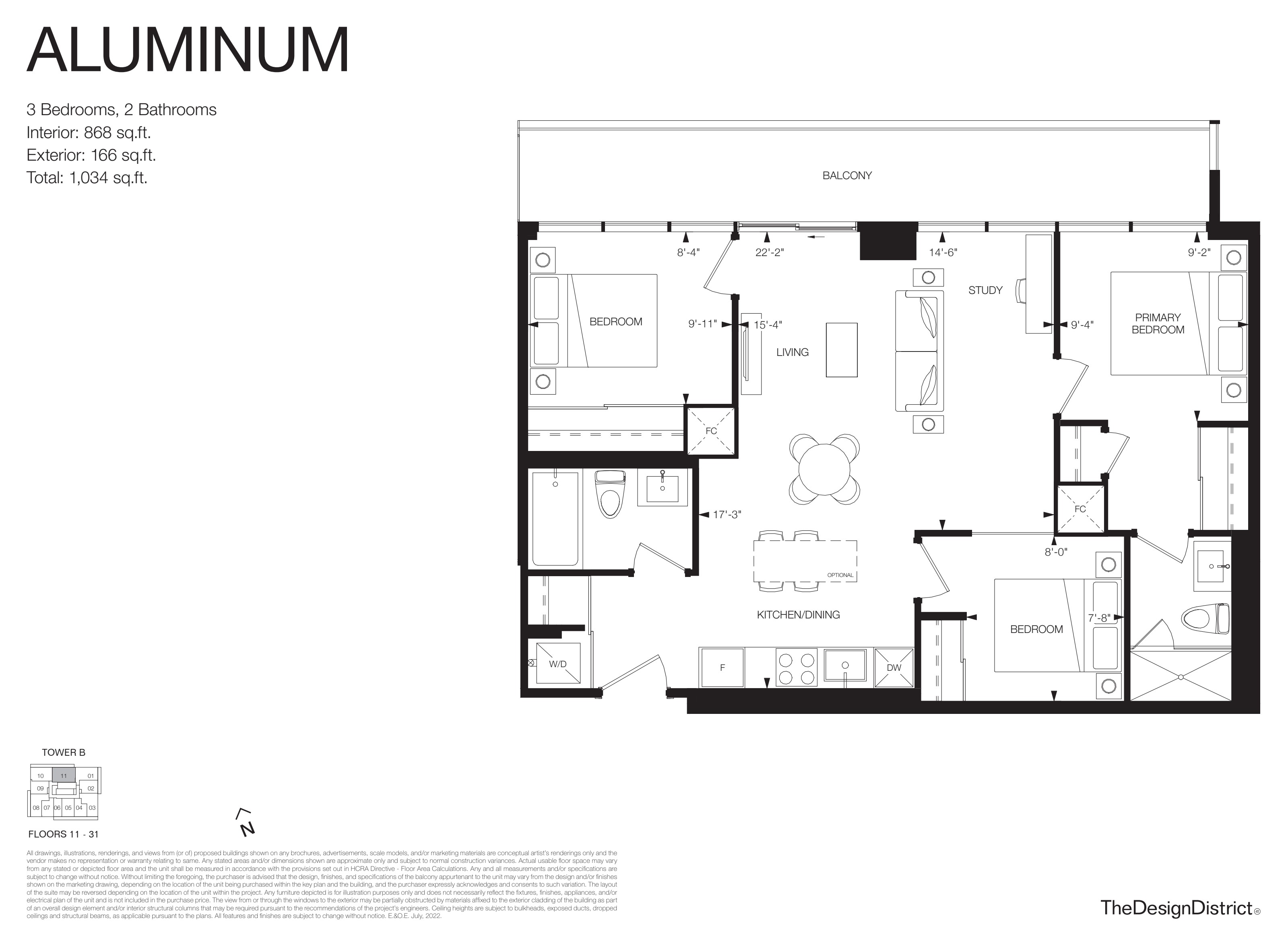 Aluminum 3 Bed floorplan (locked) at Design District Condos Hamilton — 41 Wilson St W
