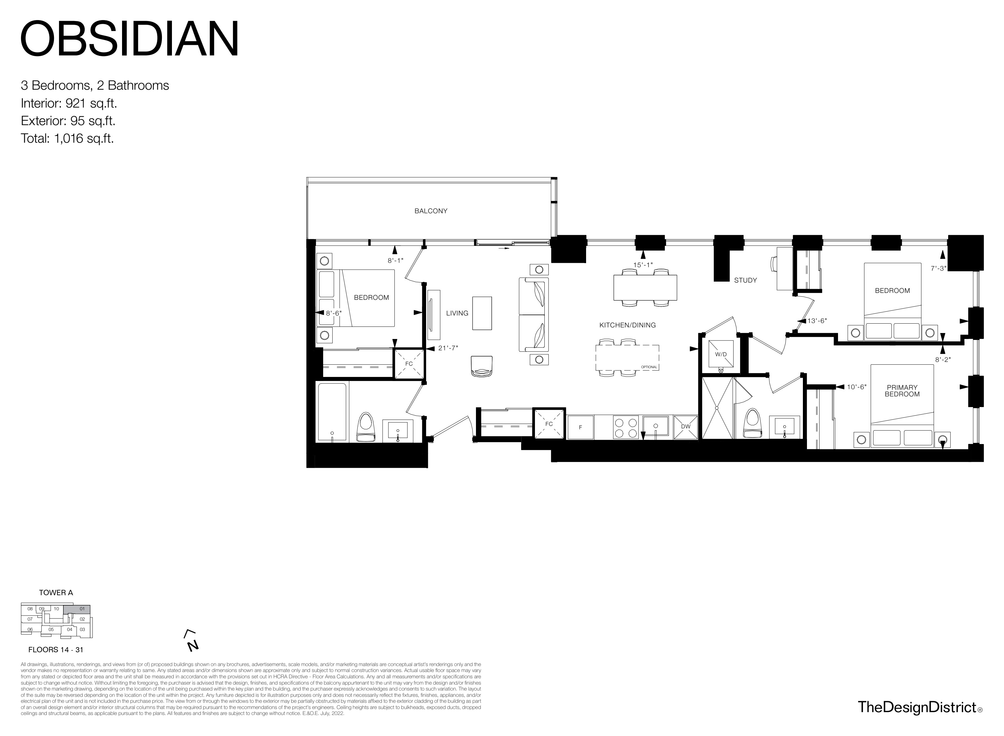 Obsidian 3 Bed floorplan (locked) at Design District Condos Hamilton — 41 Wilson St W