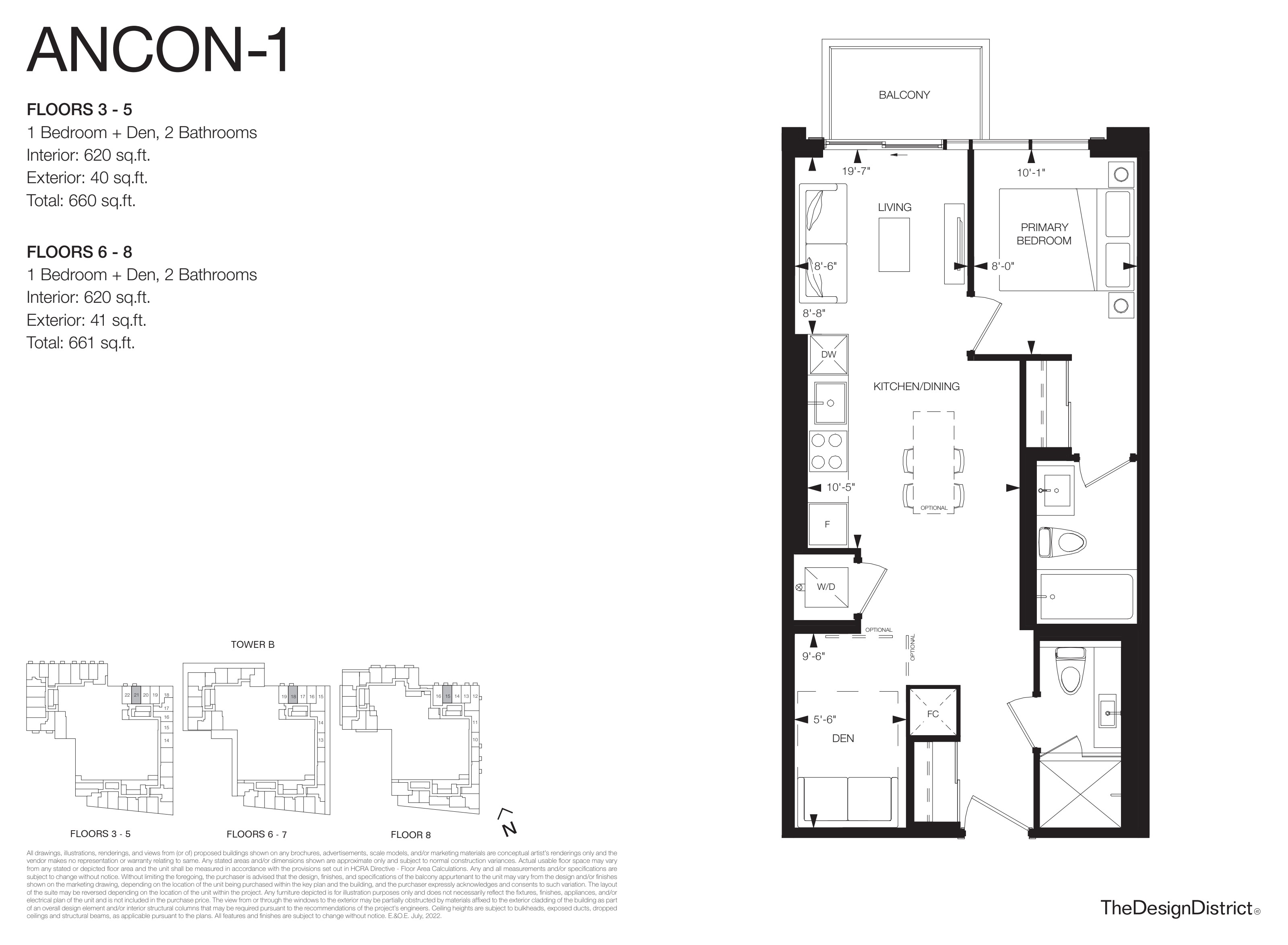 Ancon-1 floorplan — 1 Bed + Den at Design District Condos Hamilton