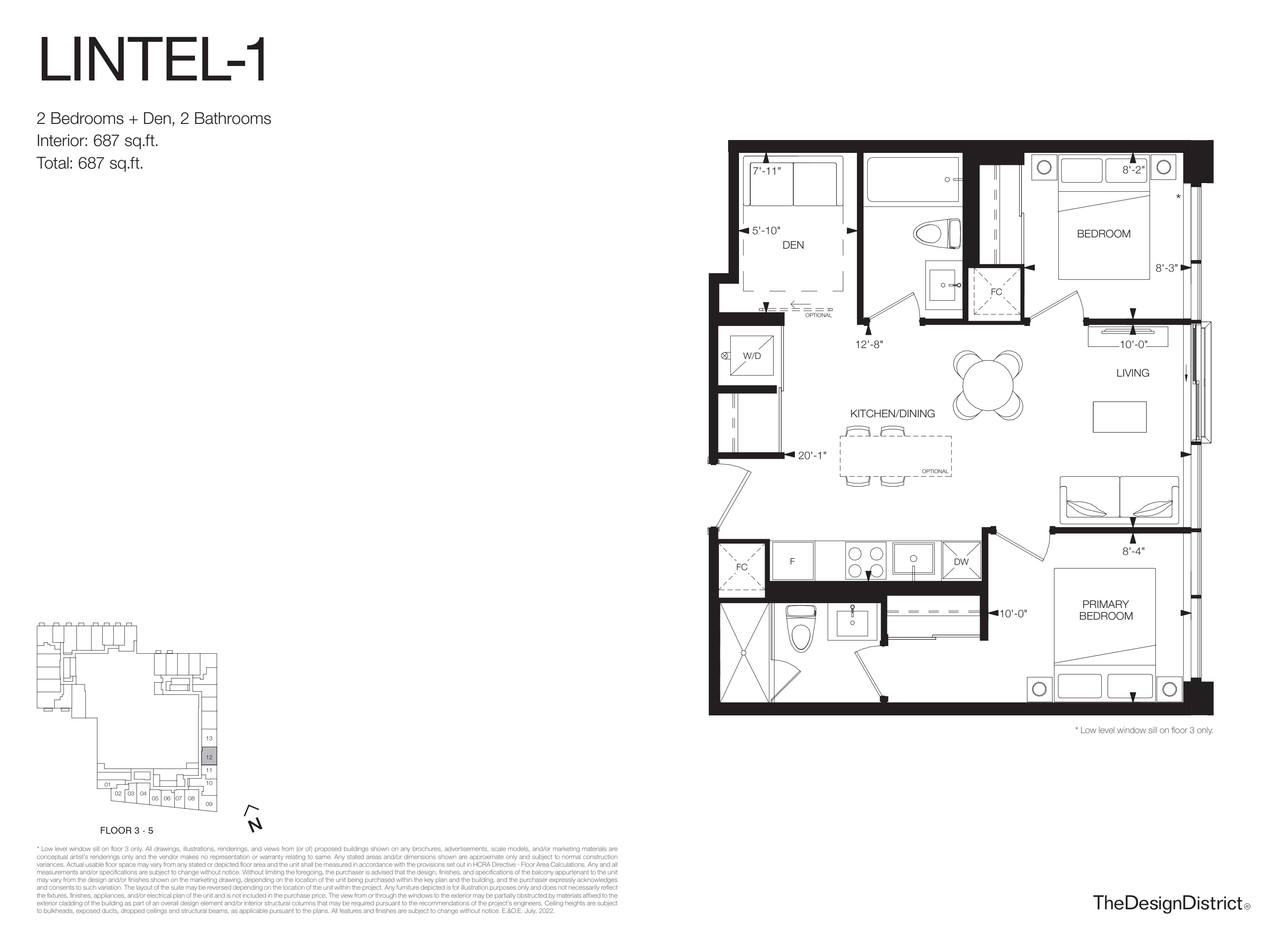 Lintel-1 2 Bed + Den floorplan (locked) at Design District Condos Hamilton — 41 Wilson St W