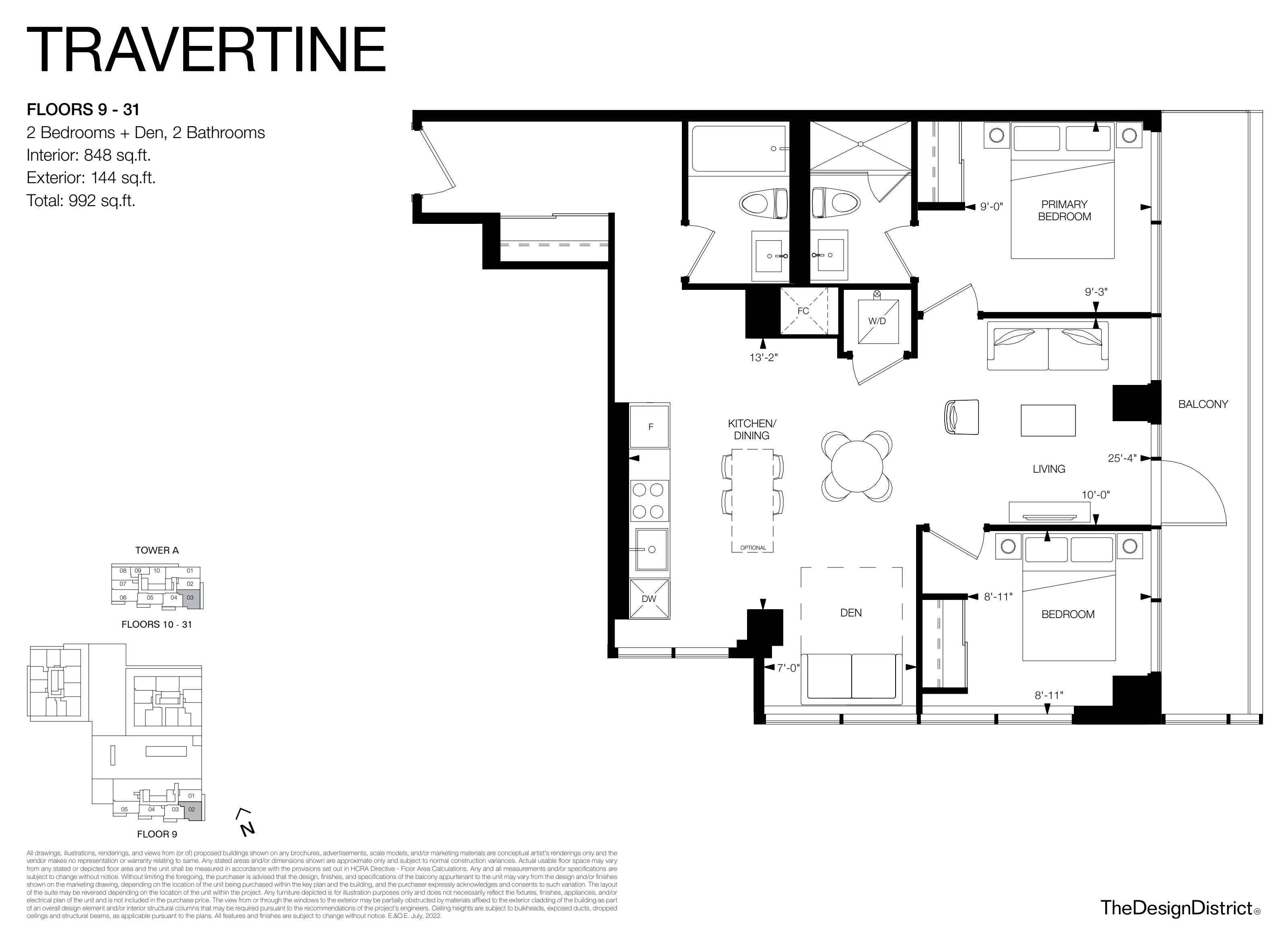 Travertine 2 Bed + Den floorplan (locked) at Design District Condos Hamilton — 41 Wilson St W